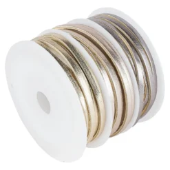Dekoband, Kunstleder, metallic, 2,5mm breit, je 1,5m lang, versch. Designs & Farben, 3 Rollen