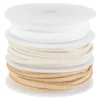 Dekoband, Kunstleder, 2,5mm breit, je 1,5m lang, versch. Designs, weiß, creme, natur, 3 Rollen