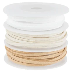 Dekoband, Kunstleder, 2,5mm breit, je 1,5m lang, versch. Designs, weiß, creme, natur, 3 Rollen