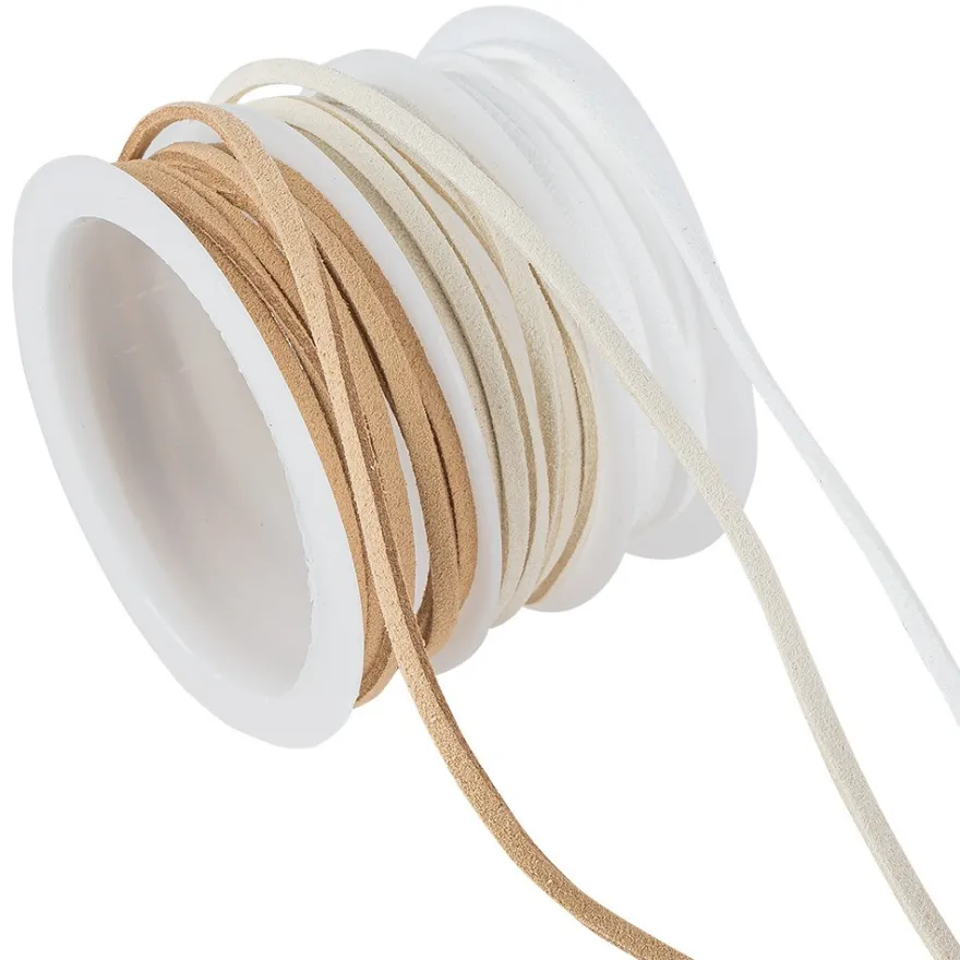 Dekoband, Kunstleder, 2,5mm breit, je 1,5m lang, versch. Designs, weiß, creme, natur, 3 Rollen
