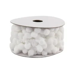 Deko-Band, Pompons, 5m lang, 1,5cm breit, weiß