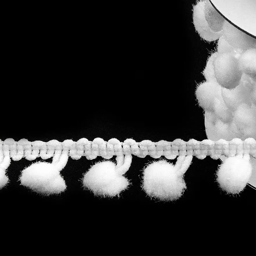 Deko-Band, Pompons, 5m lang, 1,5cm breit, weiß