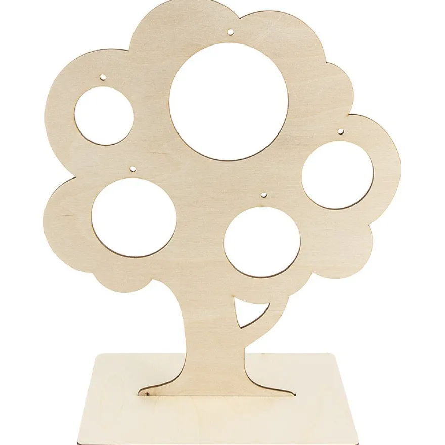 Deko-Baum aus Holz zum Aufstellen, 29,8cm x 25 cm, mit 5 kreisförmigen Aussparungen