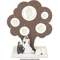 Deko-Baum aus Holz zum Aufstellen, 29,8cm x 25 cm, mit 5 kreisförmigen Aussparungen