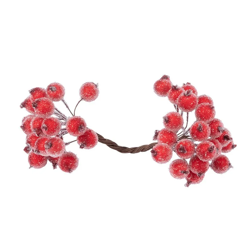Deko-Beeren, gefrostet, je 2 Beeren am Draht, Beeren Ø 1,2cm, 20 Drähte 15cm lang, 40 Stück