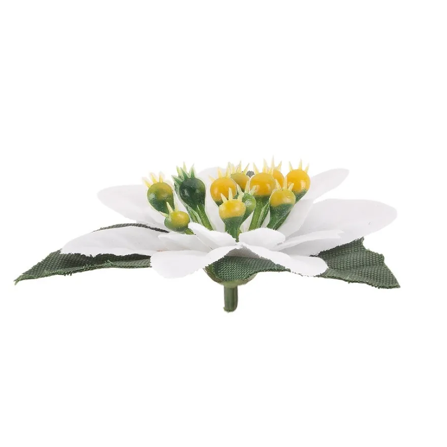 Deko-Blüten Weihnachtsstern 1, Ø 8cm, weiß mit grünen Blättern, 15 Stück