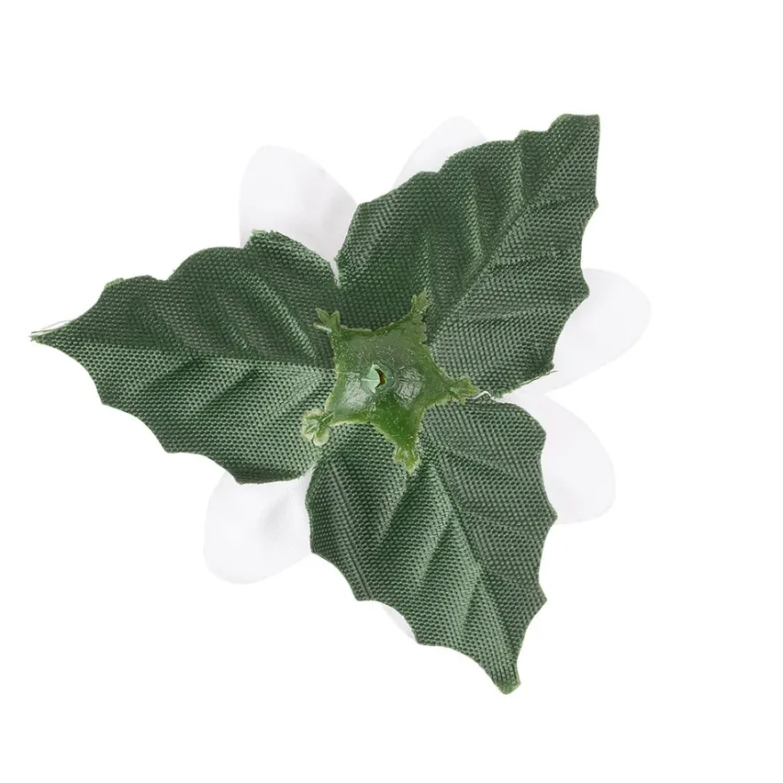 Deko-Blüten Weihnachtsstern 1, Ø 8cm, weiß mit grünen Blättern, 15 Stück