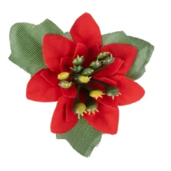Deko-Blüten Weihnachtsstern 2, Ø 4cm, rot mit grünen Blättern, 20 Stück