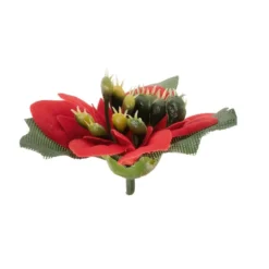Deko-Blüten Weihnachtsstern 2, Ø 4cm, rot mit grünen Blättern, 20 Stück