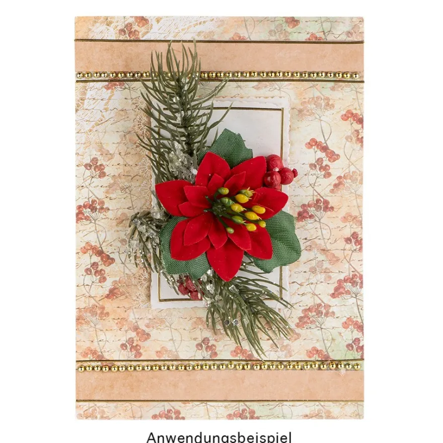 Deko-Blüten Weihnachtsstern 2, Ø 4cm, rot mit grünen Blättern, 20 Stück