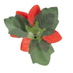 Deko-Blüten Weihnachtsstern 2, Ø 4cm, rot mit grünen Blättern, 20 Stück