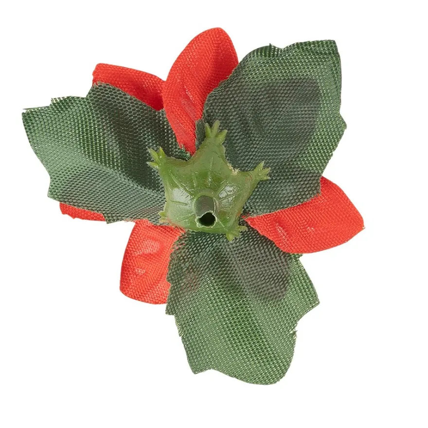Deko-Blüten Weihnachtsstern 2, Ø 4cm, rot mit grünen Blättern, 20 Stück