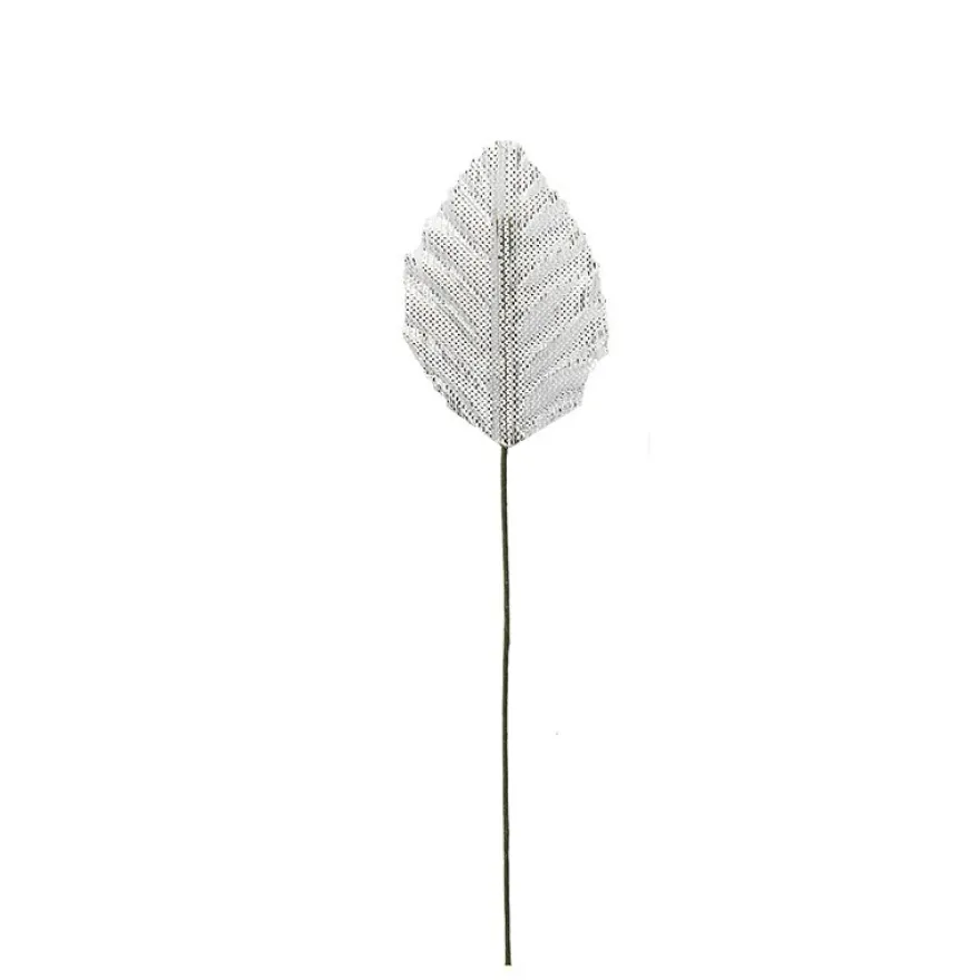 Deko-Blätter am Draht, 4cm x 2,5cm, silber, 20 Stück