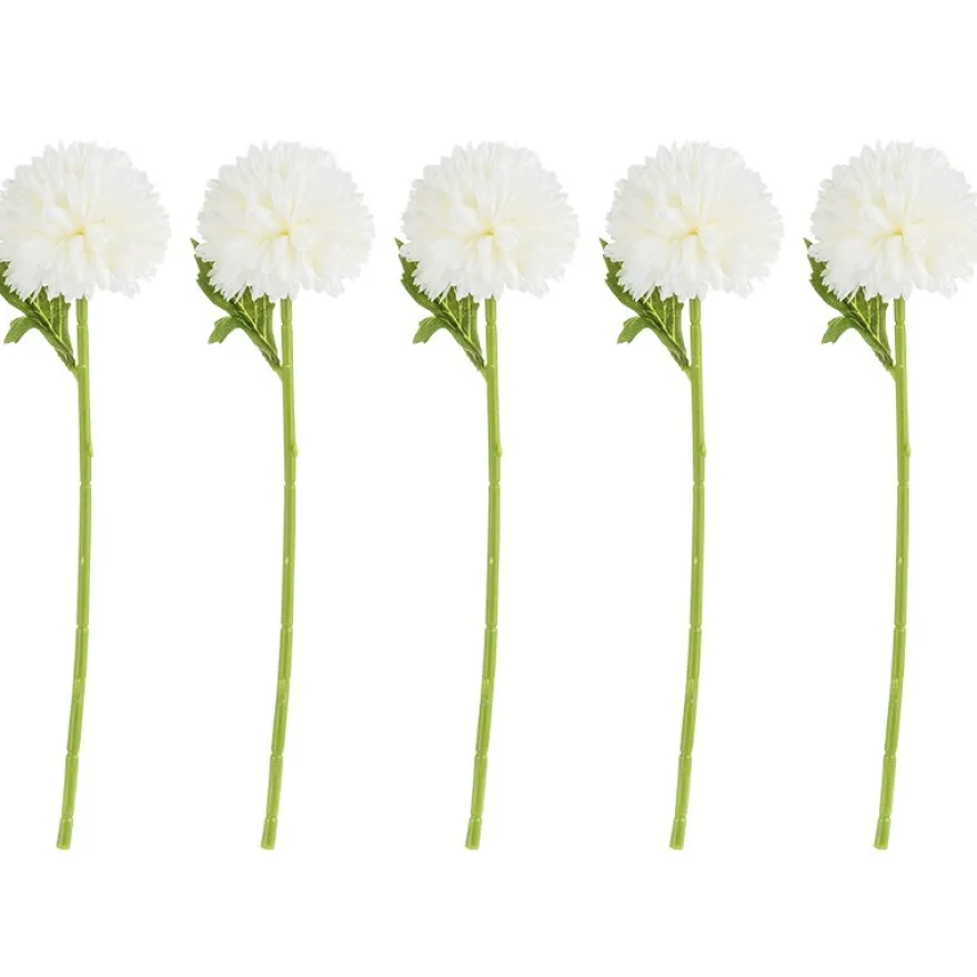 Deko-Blume, Dahlie, 28cm hoch, weiße Blüte, 5 Stück