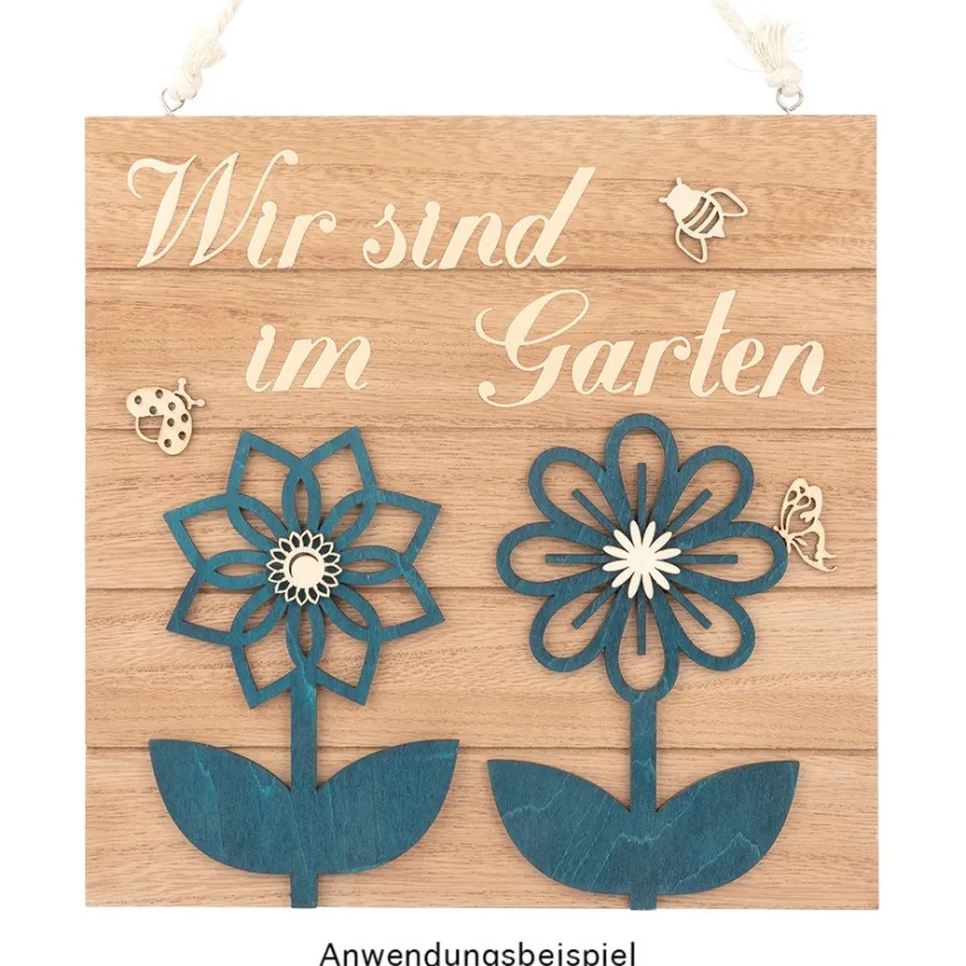 Deko-Blumen aus Holz zum Aufstellen, 14,5cm bis 15,5cm, 5 Stück