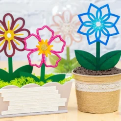 Deko-Blumen aus Holz zum Aufstellen, 14,5cm bis 15,5cm, 5 Stück