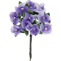Deko-Blumen mit Strass-Blüte, weiß/flieder, 10er Set