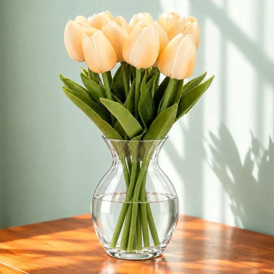 Deko-Blumen, Tulpen, 33cm lang, apricot, realistische Optik, 10 Stück