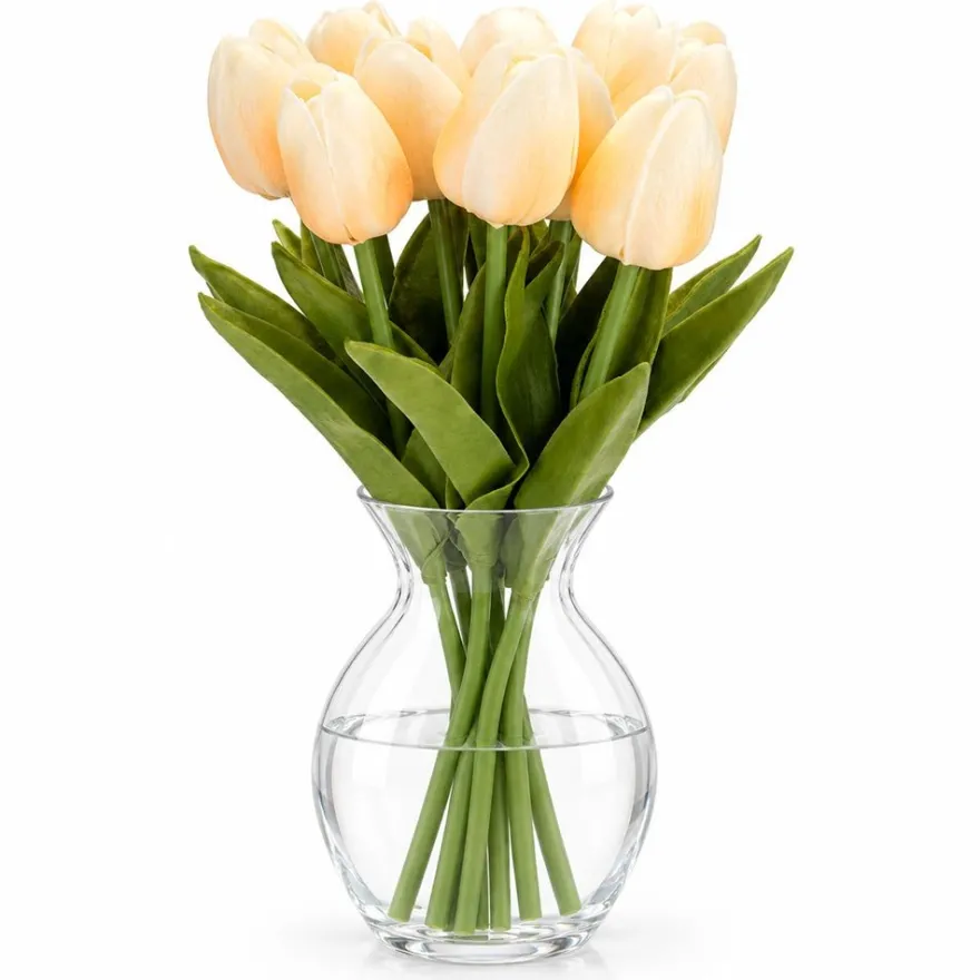 Deko-Blumen, Tulpen, 33cm lang, apricot, realistische Optik, 10 Stück