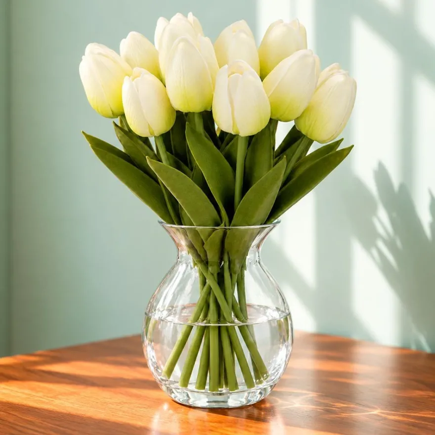 Deko-Blumen, Tulpen, 33cm lang, cremeweiß, realistische Optik, 10 Stück