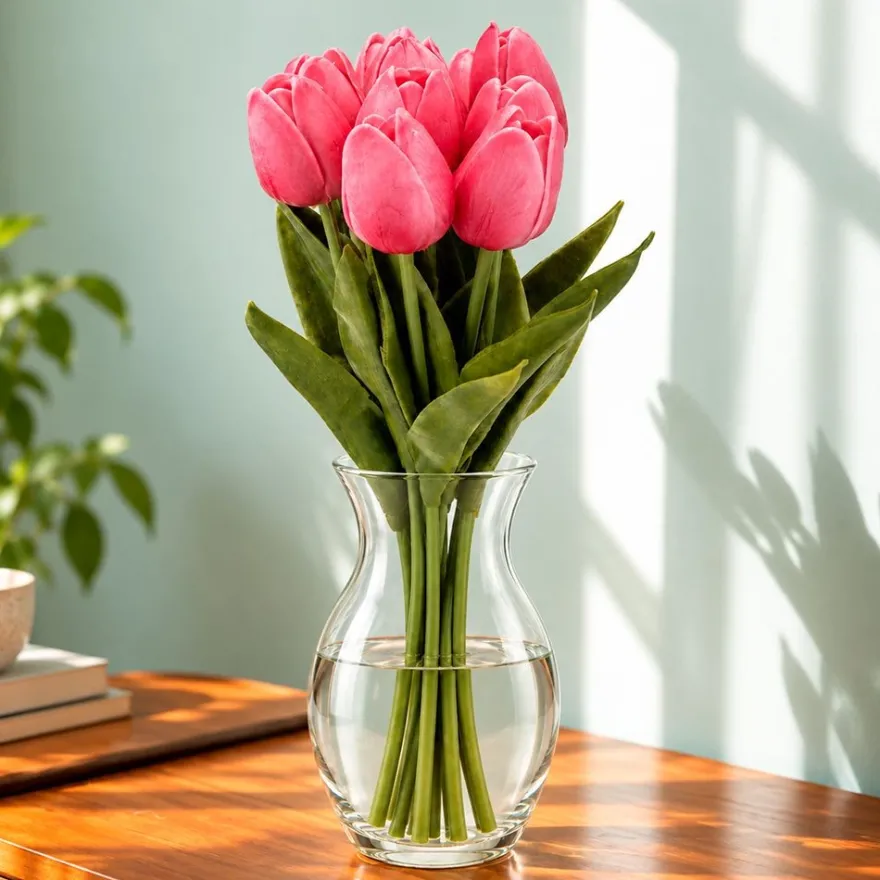 Deko-Blumen, Tulpen, 33cm lang, pink, realistische Optik, 10 Stück