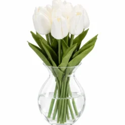 Deko-Blumen, Tulpen, 33cm lang, weiß, realistische Optik, 10 Stück