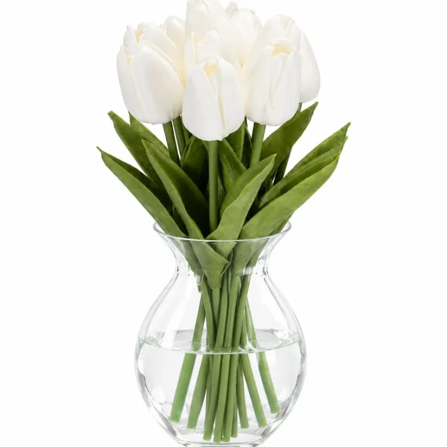 Deko-Blumen, Tulpen, 33cm lang, weiß, realistische Optik, 10 Stück