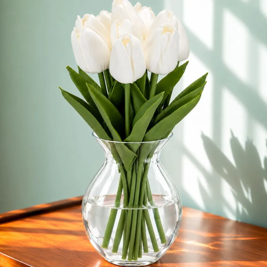 Deko-Blumen, Tulpen, 33cm lang, weiß, realistische Optik, 10 Stück