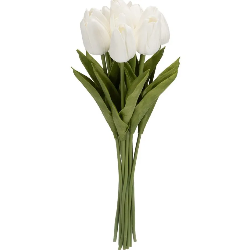 Deko-Blumen, Tulpen, 33cm lang, weiß, realistische Optik, 10 Stück