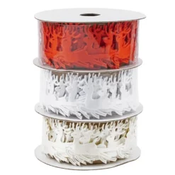 Deko-Bänder, Hirsch, 3cm breit, 3m lang, auf Rolle, weiß, creme, rot, 3 Stück
