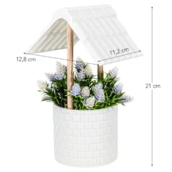 Deko-Brunnen mit Dach und Floristik, 21cm x 12,8cm x 11,2cm, Rohling, weiß