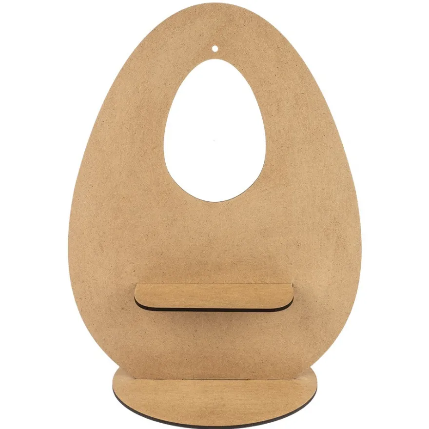 Deko-Ei aus Holz zum Aufstellen, Design 3, 30cm x 23,3cm, mit eiförmiger Aussparung & Podest