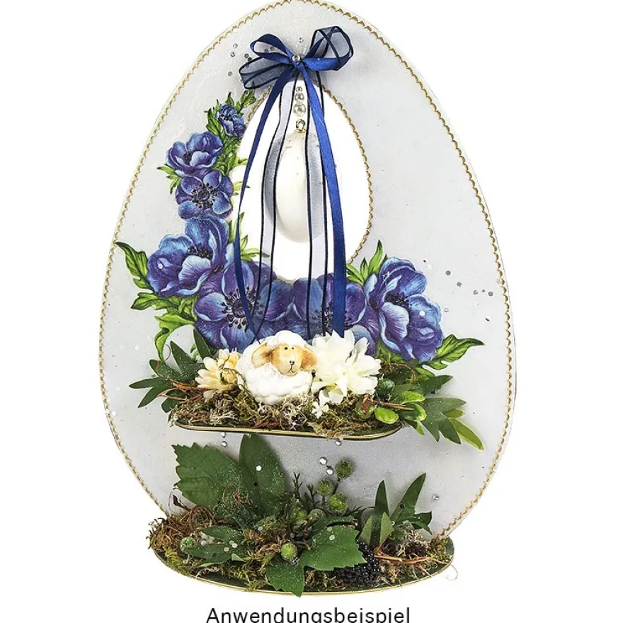Deko-Ei aus Holz zum Aufstellen, Design 3, 30cm x 23,3cm, mit eiförmiger Aussparung & Podest