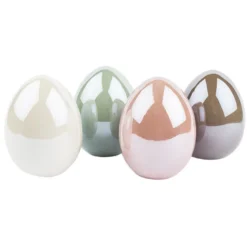 Deko-Eier, Perlmutt, 8cm hoch, Ø 6cm, creme, taupe, mint, rosé, 4 Stück