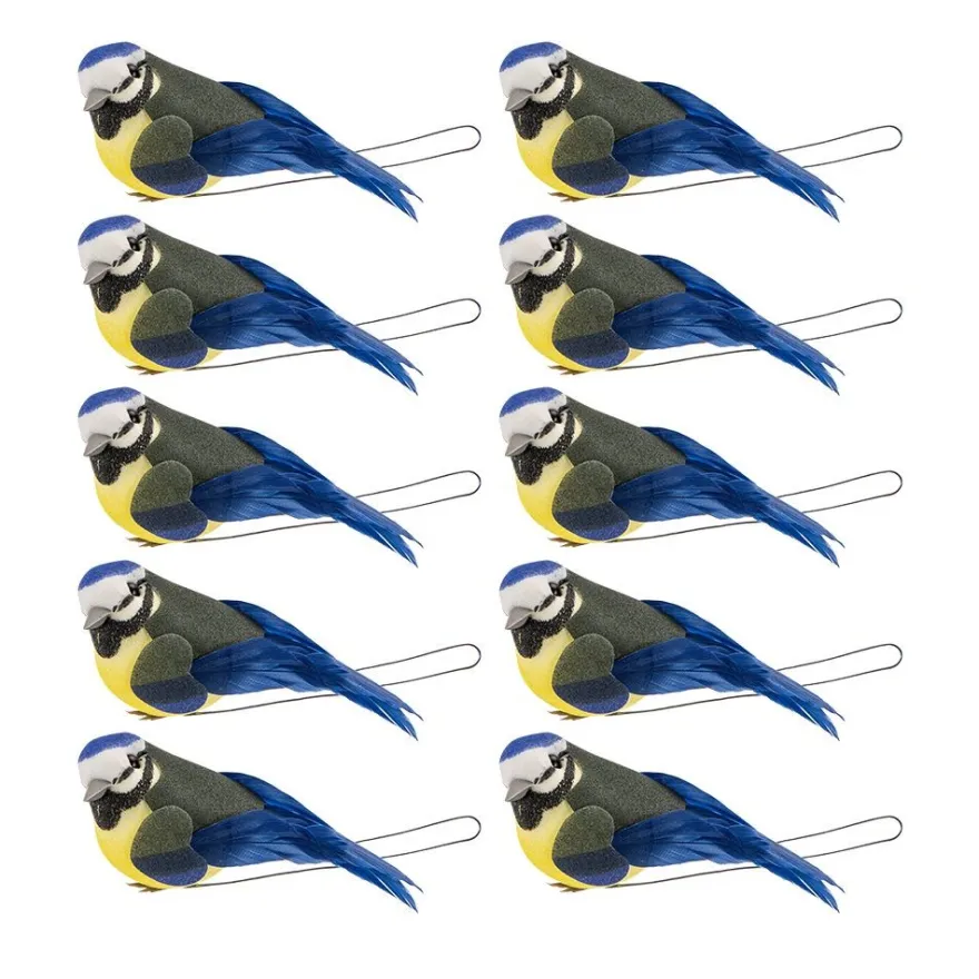 Deko-Federvögel, Blaumeisen, 2,2cm x 5,5cm x 3cm, 10 Stück