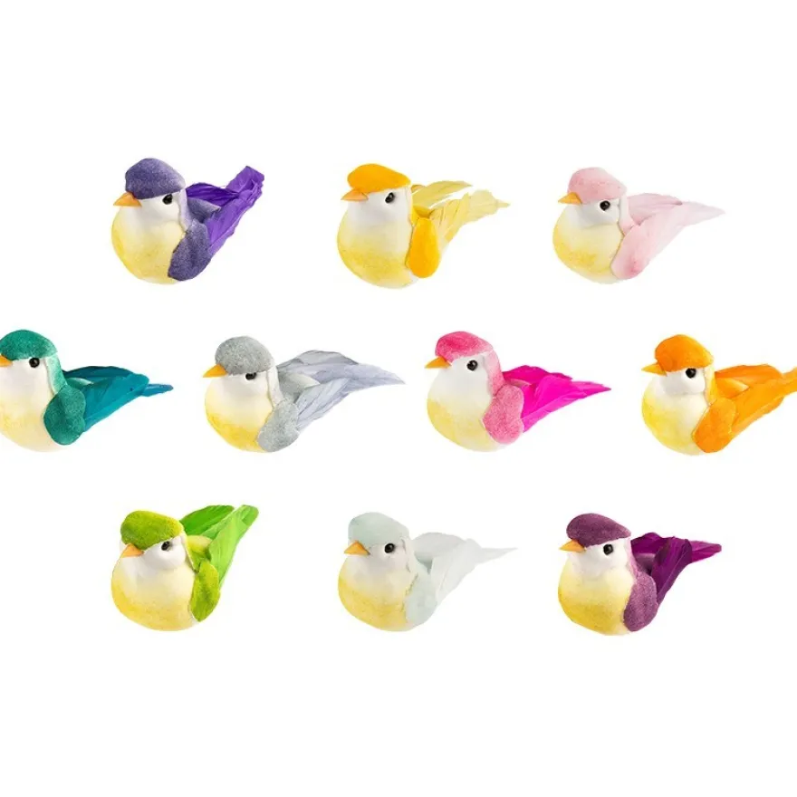 Deko-Federvögel, 6cm x 2,5cm x 3cm, verschiedene Farben, 10 Stück