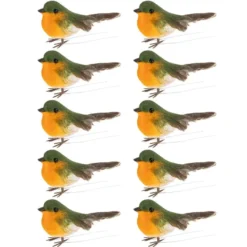 Deko-Federvögel, Rotkehlchen, 2cm x 6,5cm x 3,8cm, 10 Stück