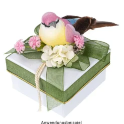 Deko-Federvögel, Sortierung 1, 3,3cm x 8cm x 3,2cm, je 2x gelb, rosa, dunkelgrün, 6 Stück