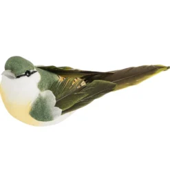 Deko-Federvögel, Sortierung 1, 3,3cm x 8cm x 3,2cm, je 2x gelb, rosa, dunkelgrün, 6 Stück