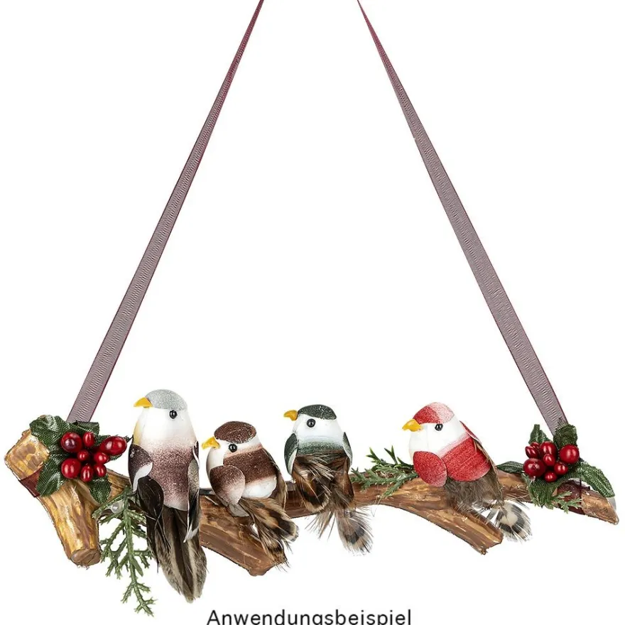Deko-Federvögel, Sortierung 4, 2,2cm x 5cm x 2,5cm, 5 Farben, 10 Stück