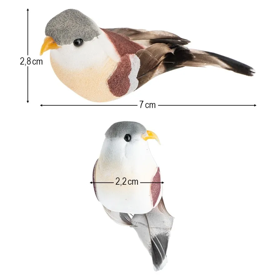Deko-Federvögel, Sortierung 2, 2,2cm x 7cm x 2,8cm, braun, 9 Stück