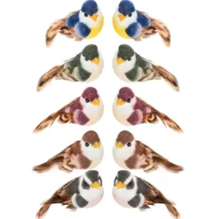 Deko-Federvögel, Sortierung 3, 2,2cm x 5cm x 2,5cm, 5 Farben, 10 Stück