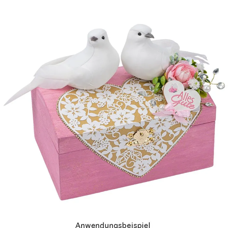 Deko-Federvögel, Taubenpaar 2, 5,3cm x 13cm x 6,7cm, weiß, 4 Stück