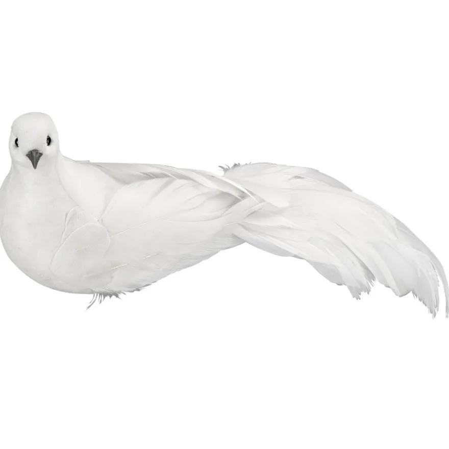 Deko-Federvögel, Taubenpaar 1, 7,4cm x 28cm x 9,6cm, weiß, 2 Stück