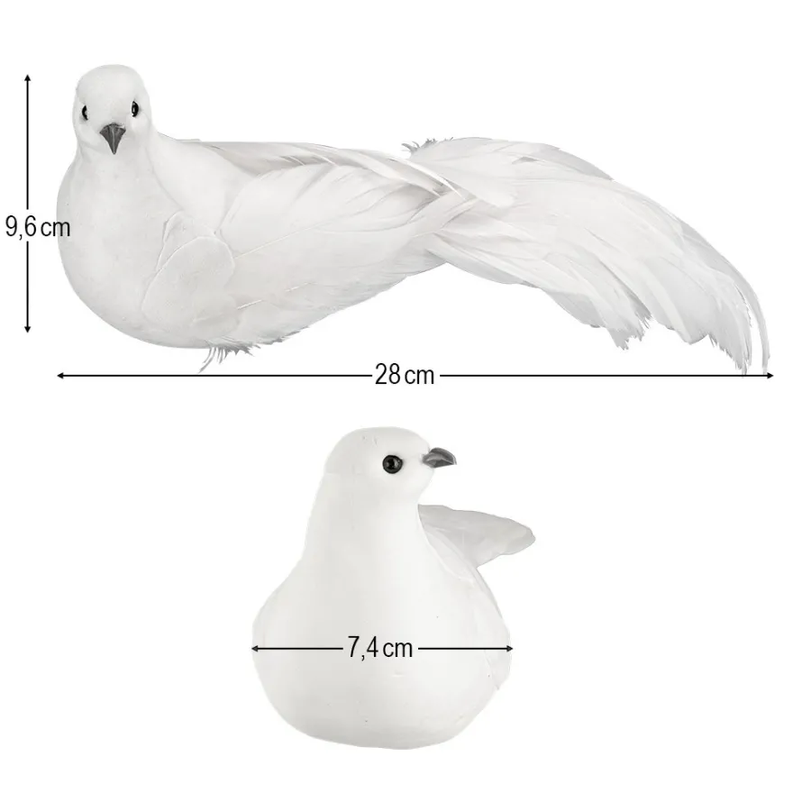 Deko-Federvögel, Taubenpaar 1, 7,4cm x 28cm x 9,6cm, weiß, 2 Stück