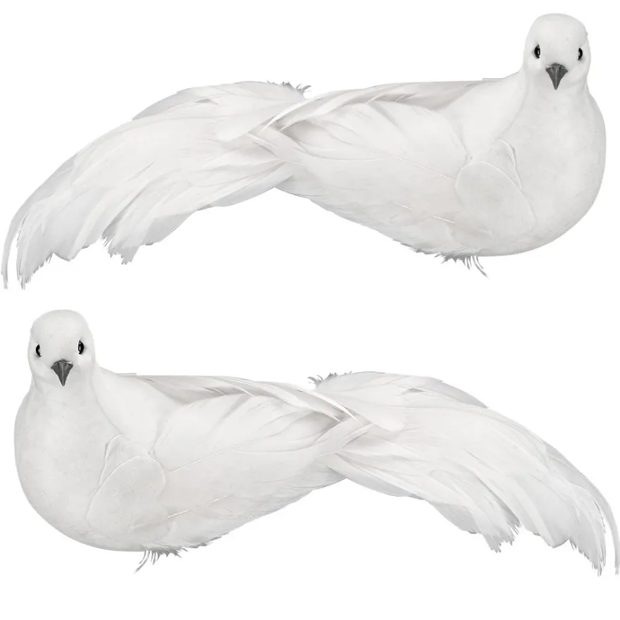 Deko-Federvögel, Taubenpaar 1, 7,4cm x 28cm x 9,6cm, weiß, 2 Stück