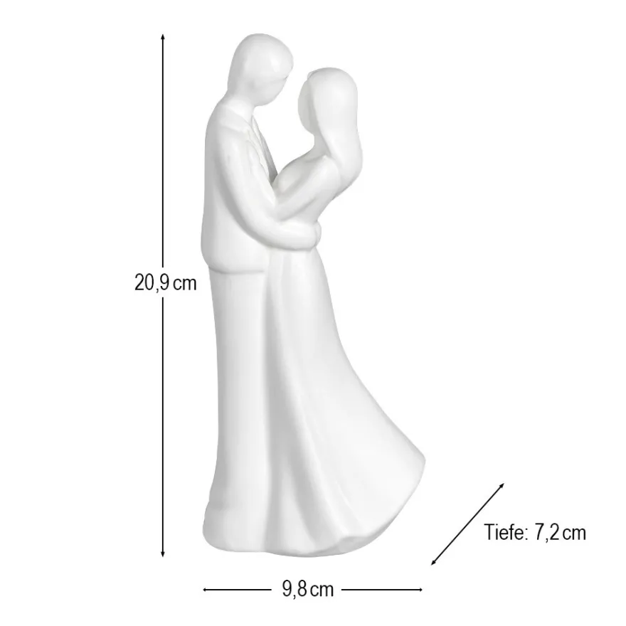 Deko-Figur, Brautpaar 2, 20,9cm x 9,8cm x 7,2cm, matt-weiß