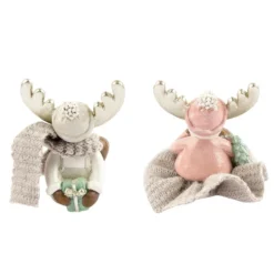 Deko-Figuren, Elch-Paar, 7cm hoch, sitzend, 2 Stück