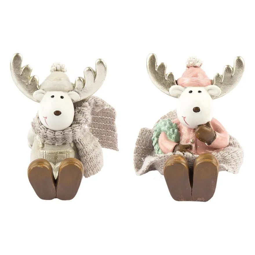 Deko-Figuren, Elch-Paar, 7cm hoch, sitzend, 2 Stück