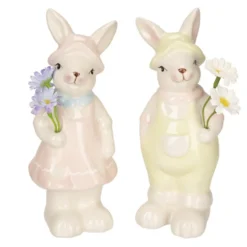 Deko-Figuren, Hasenpaar mit Blumen, 2 Stück